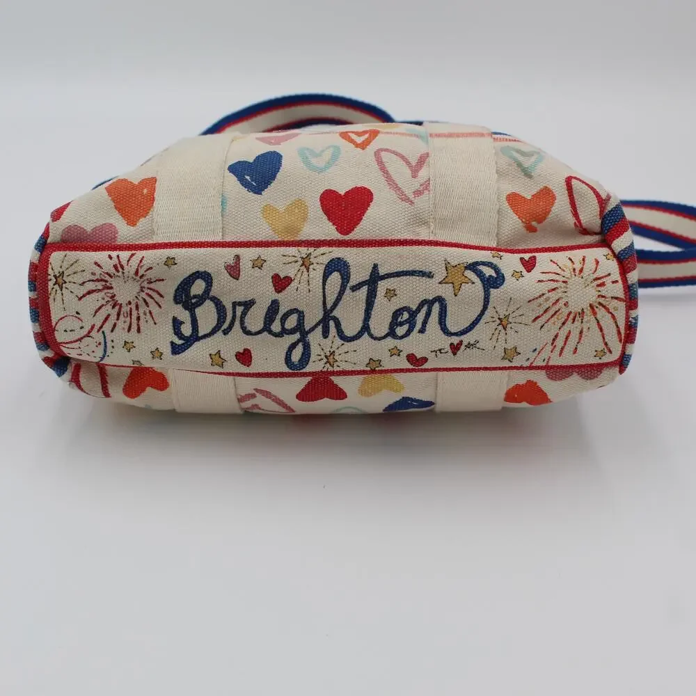 Brighton Red White and You Mini Tote Canvas Crossbody Bag Love Hearts Patriotic